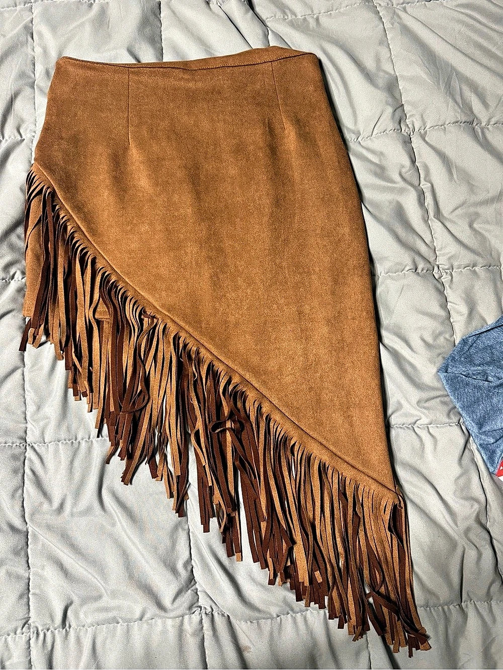 SHEIN Faux Suede Fringe Mini Skirt Brown